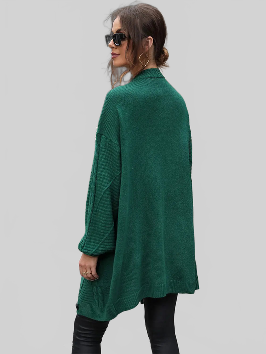 Women Perfee Pearl Detail Cable-Knit Button Up Cardigan nicholesgifts