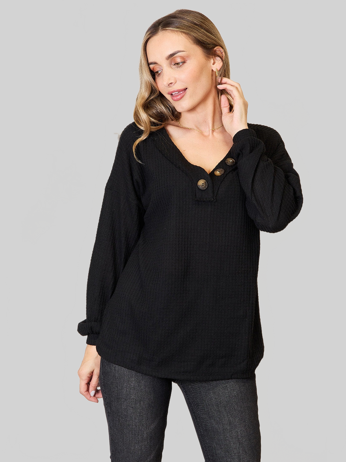 Women Zenana Buttoned Long Sleeve Blouse NicholesGifts