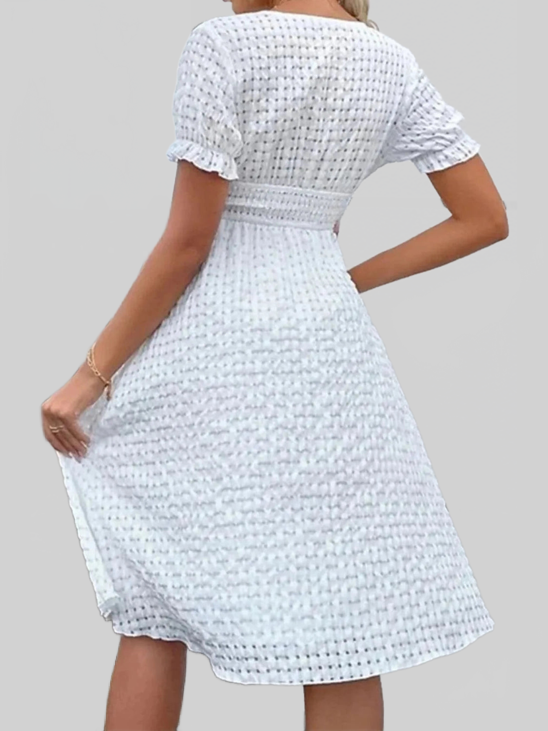 Textured Surplice Short Sleeve Dress nicholesgifts