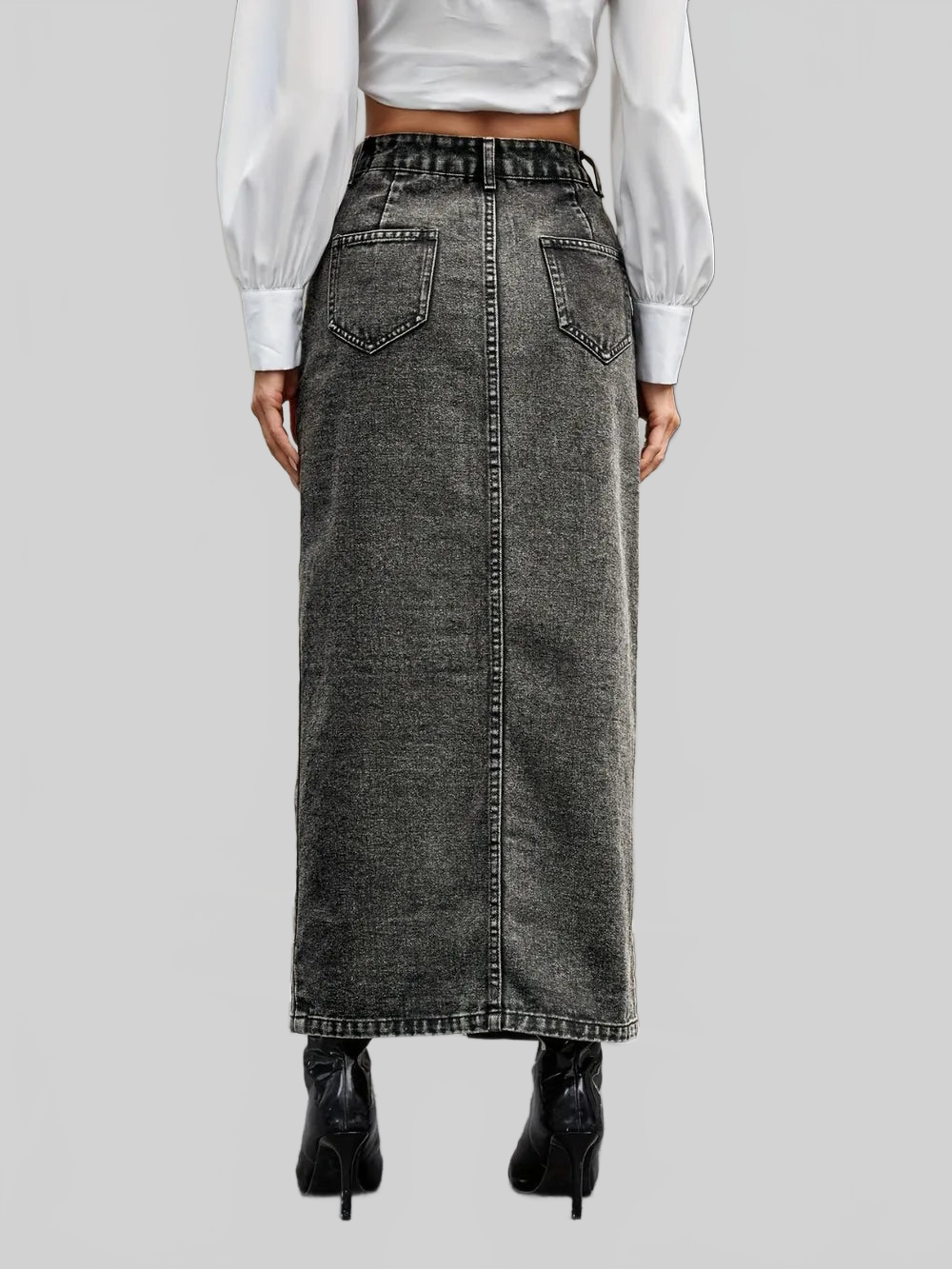 Button Up High Rise Denim Skirt nicholesgifts