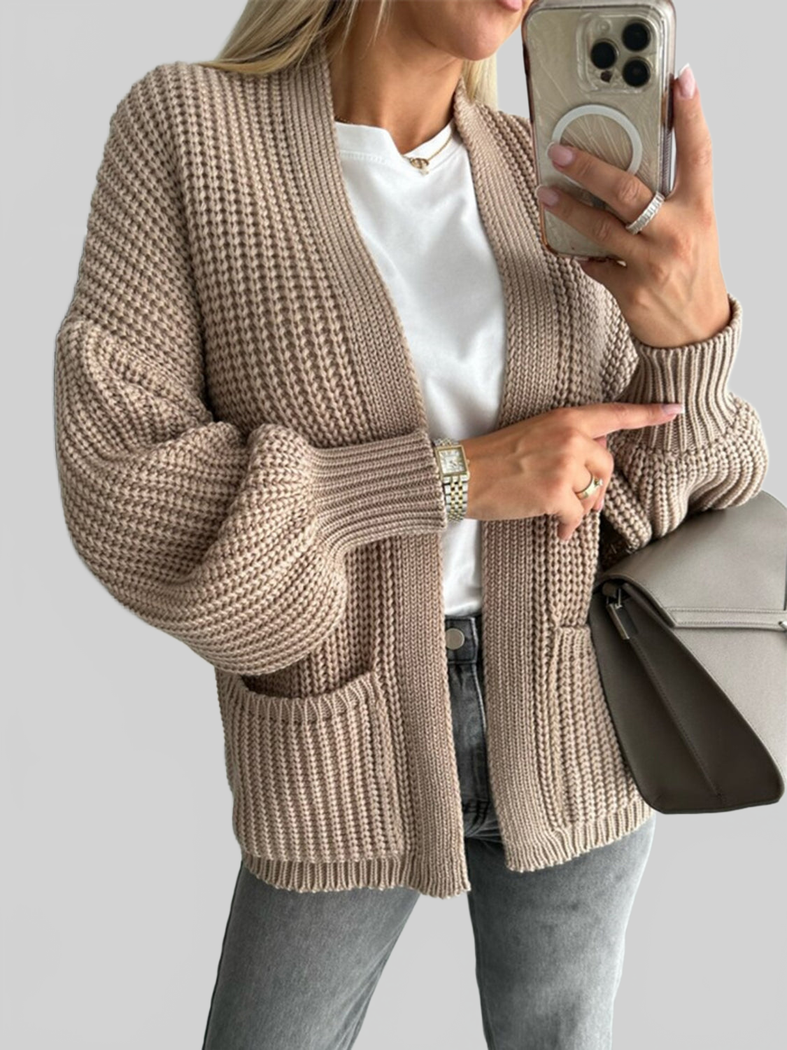 Open Front Dropped Shoulder Cardigan nicholesgifts