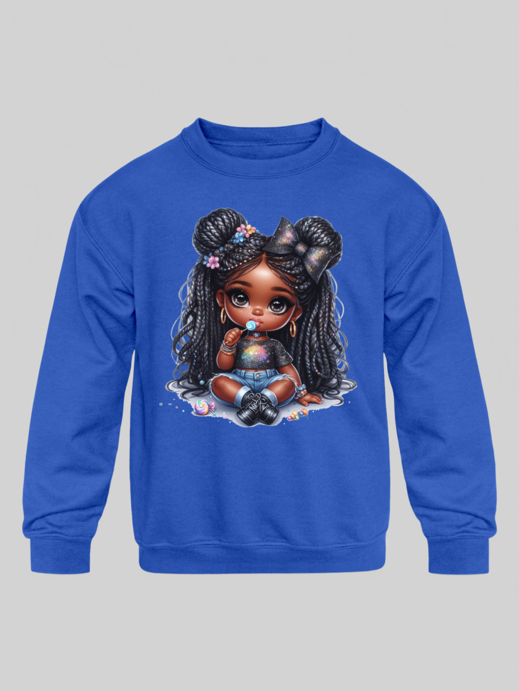African American Toddler Girls Lollipop and Earrings Long Sleeve Crewneck Sweatshirt NicholesGifts