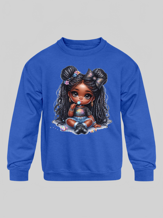 African American Toddler Girls Lollipop and Earrings Long Sleeve Crewneck Sweatshirt NicholesGifts