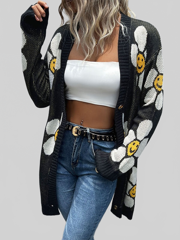 Perfee Floral Button Down Longline Cardigan nicholesgifts
