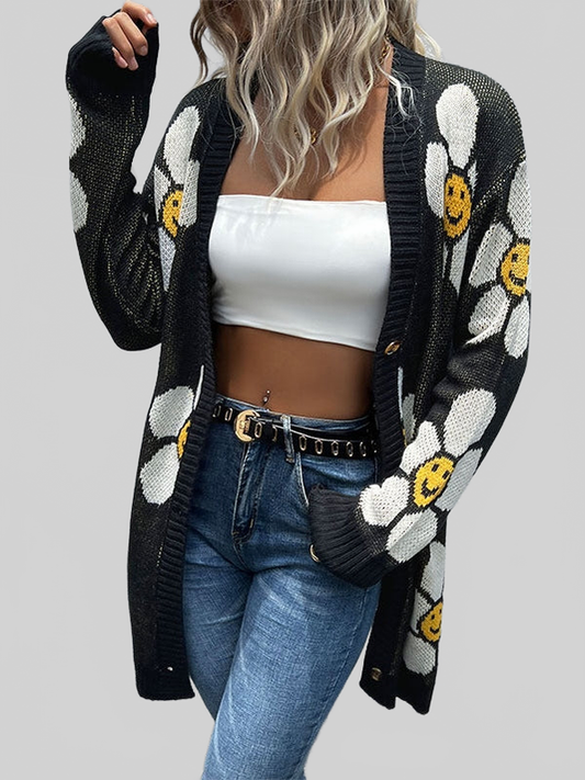 Perfee Floral Button Down Longline Cardigan nicholesgifts