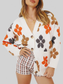 Women Floral V-Neck Button Up Long Sleeve Cardigan nicholesgifts