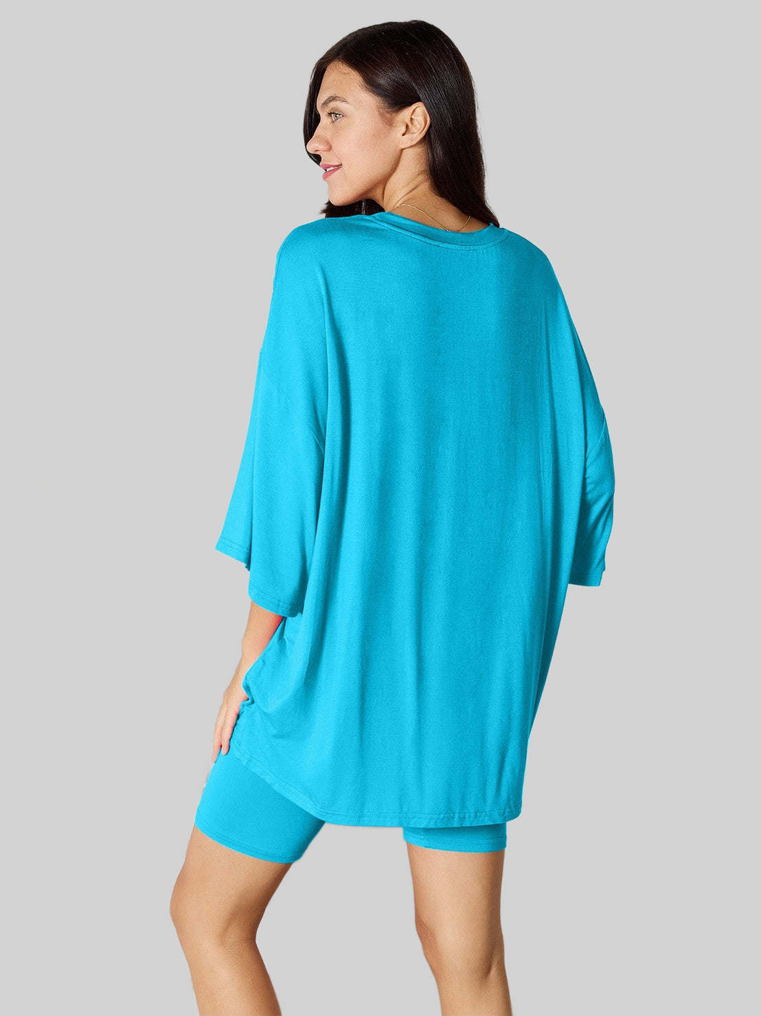 NicholesGifts Women Basic Bae Full Size Soft Rayon Three-Quarter Sleeve Top and Shorts Set nicholesgifts