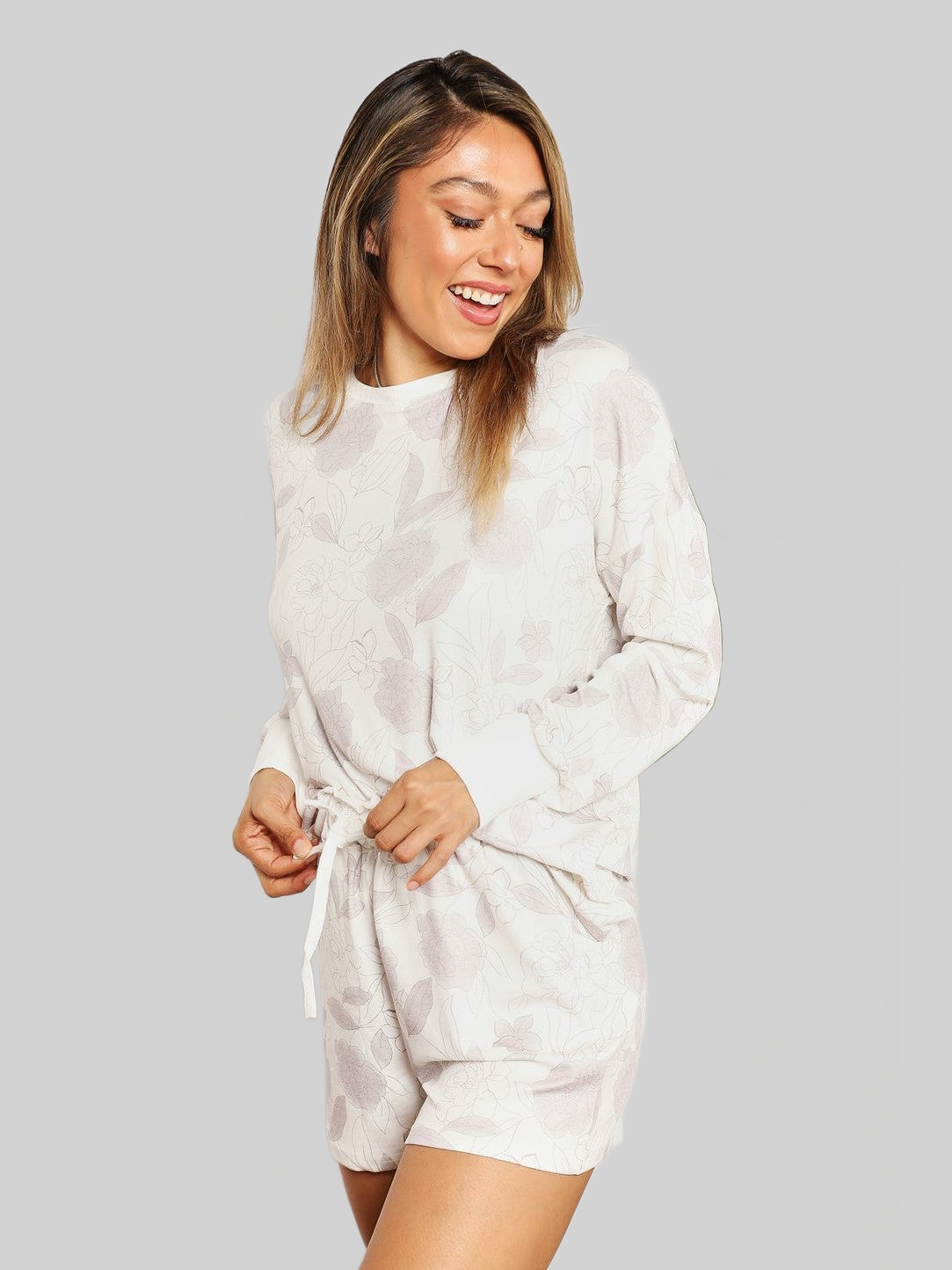 Double Take Floral Long Sleeve Top and Shorts Loungewear Set nicholesgifts