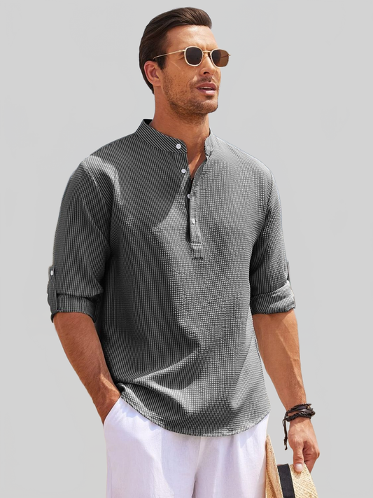 Men's Full Size Half Button Long Sleeve Shirt nicholesgifts
