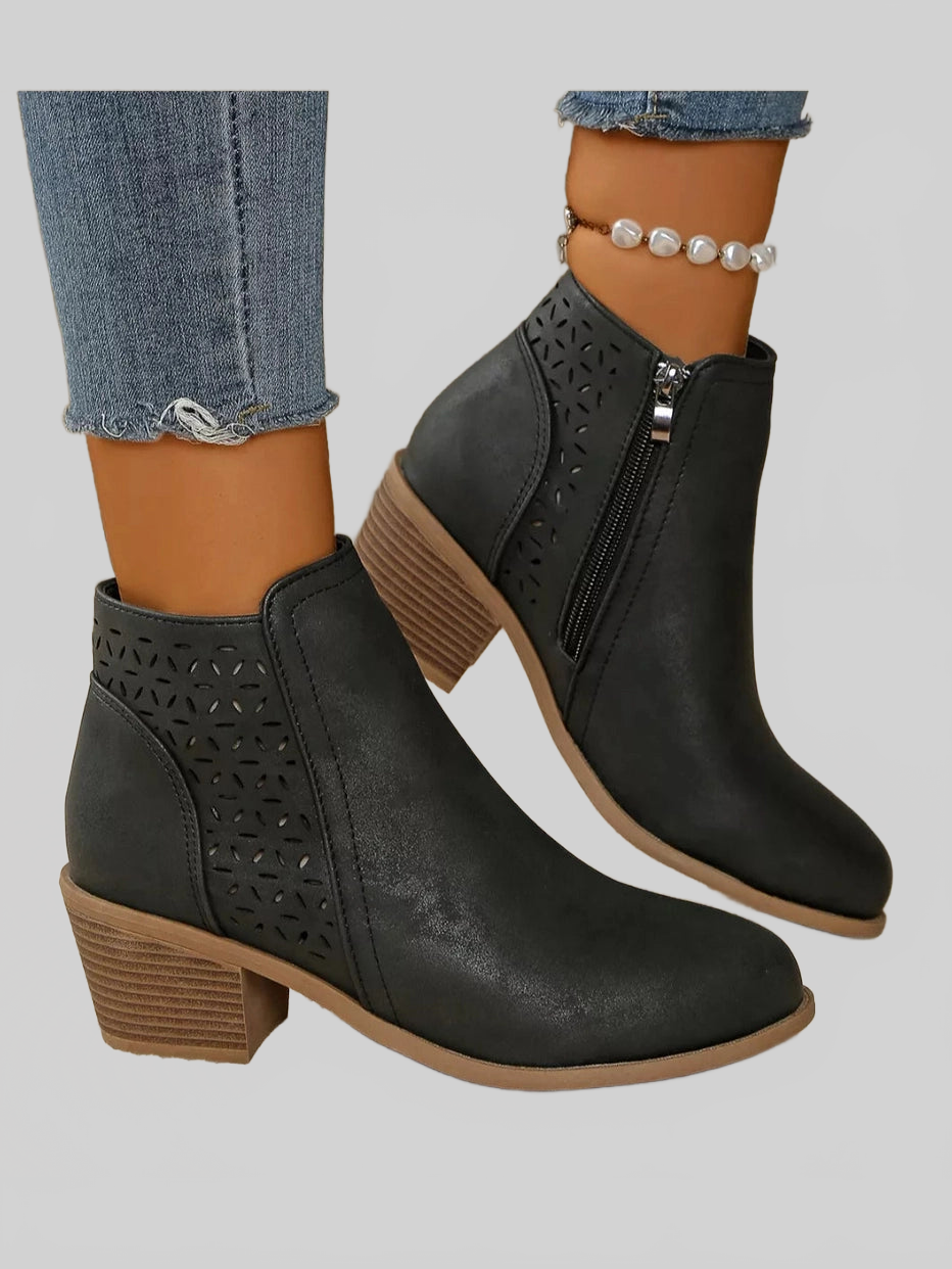 Point Toe Block Heels Boots nicholesgifts