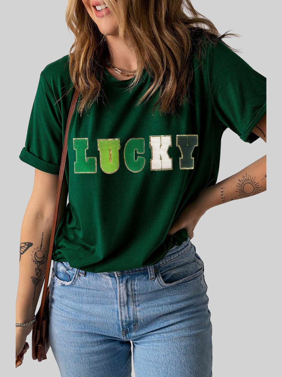 LUCKY Round Neck Short Sleeve T-Shirt nicholesgifts