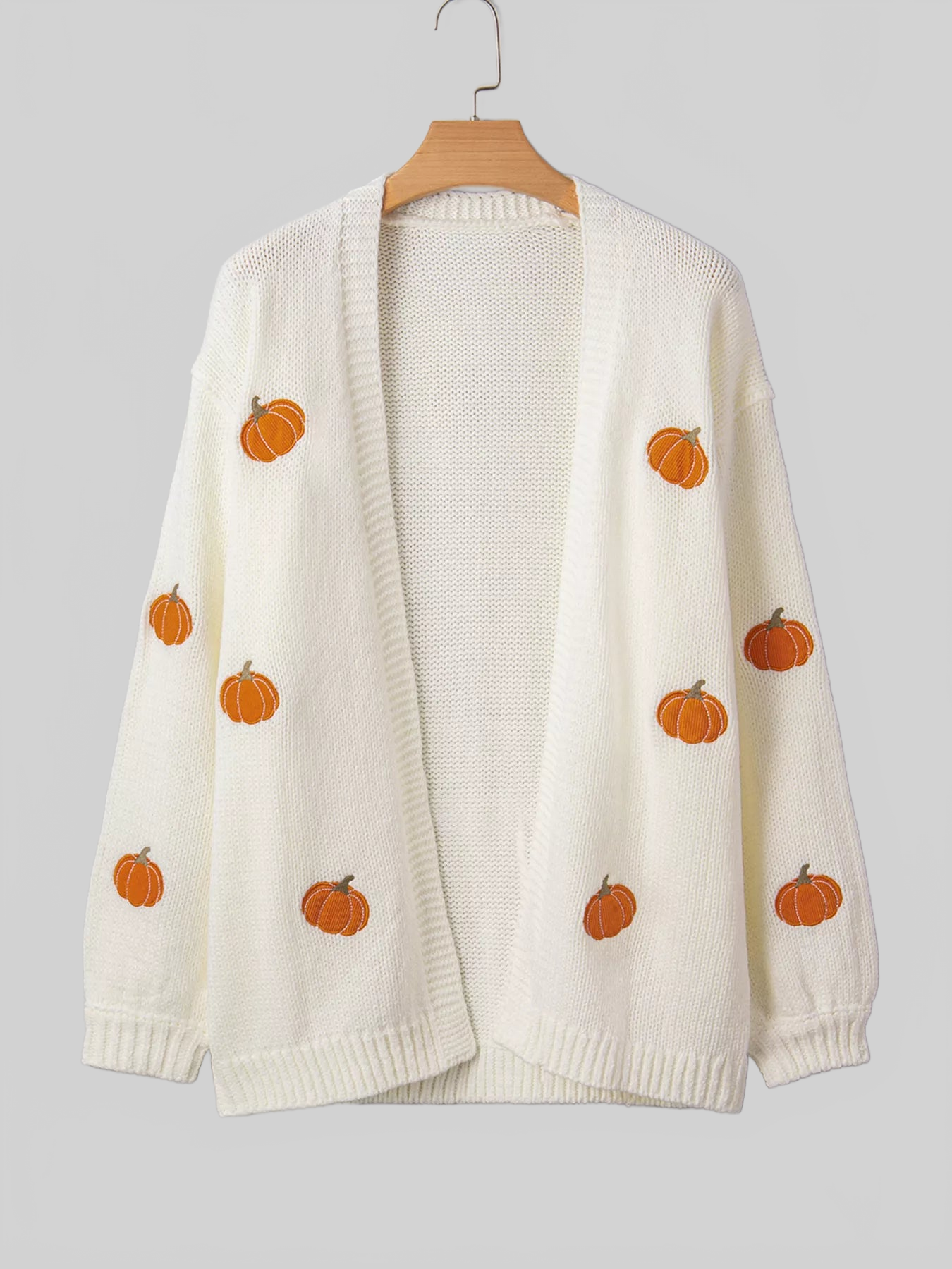 Women Halloween Pumpkin Embroidered Knit Cardigan nicholesgifts