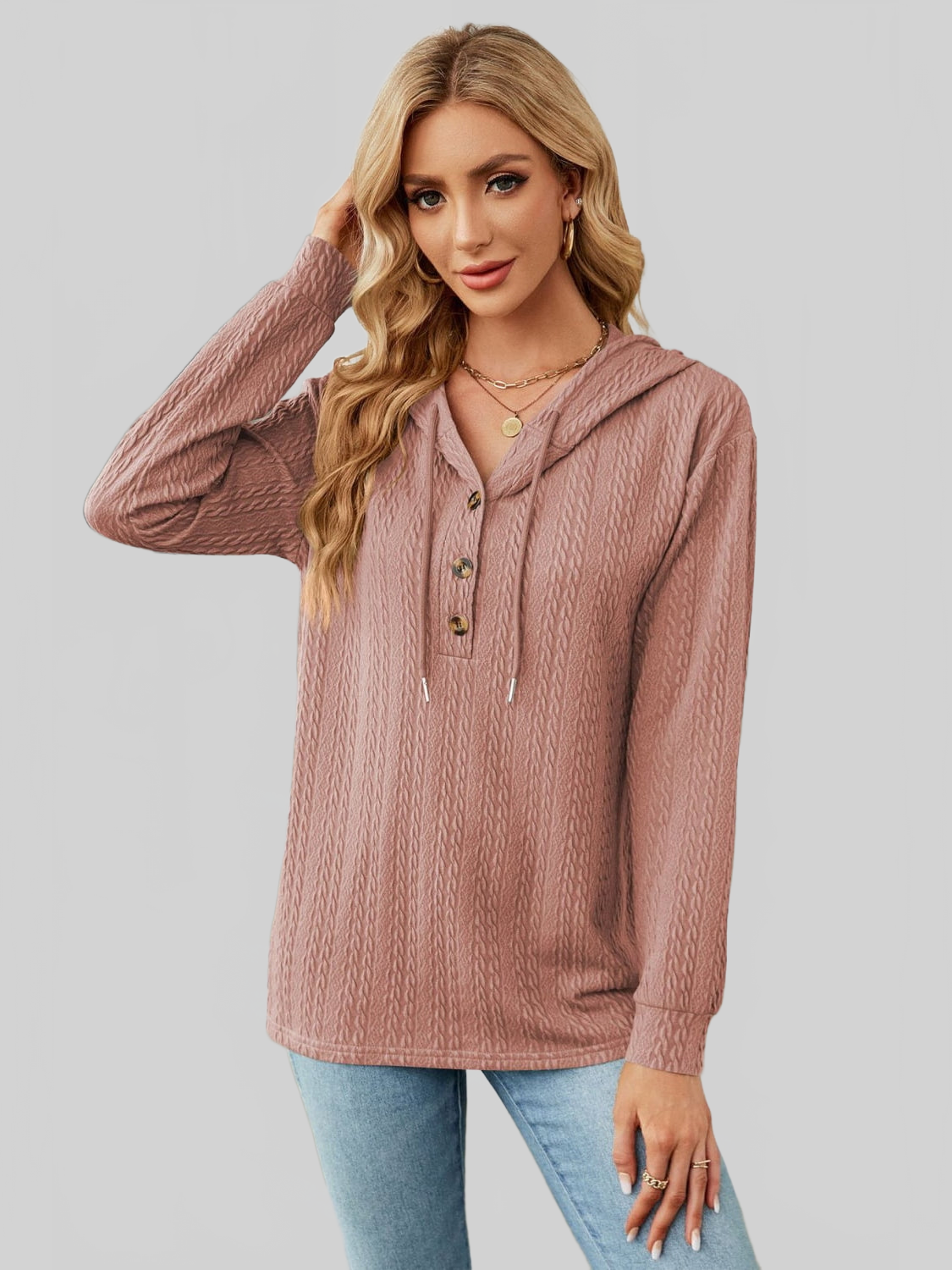 NicholesGifts Women Cable-Knit Long Sleeve Hoodie NicholesGifts