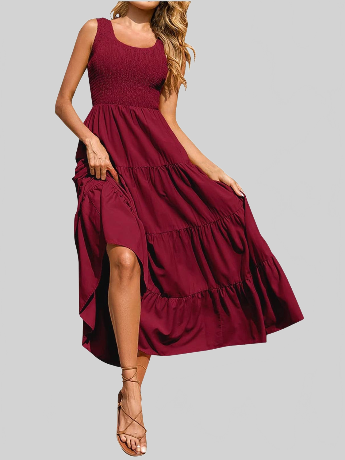 Women Tiered Smocked Wide Strap Summer Dress nicholesgifts
