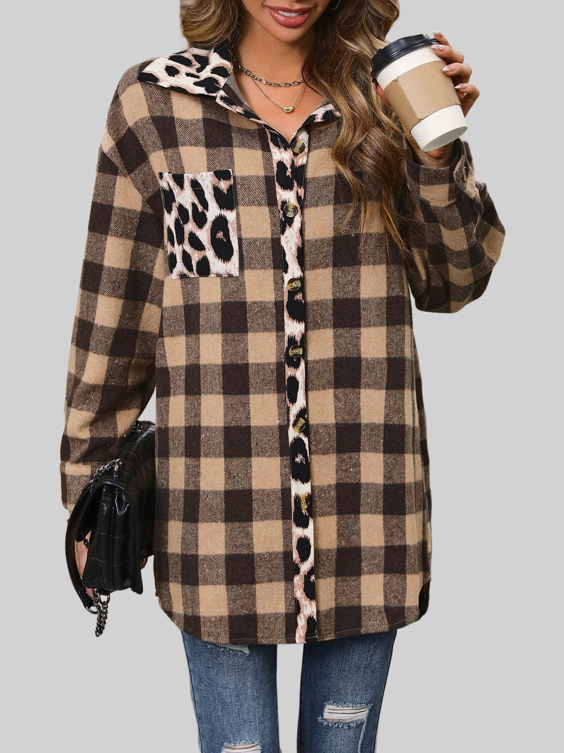 Ivy Lane Plaid Button Up Dropped Shoulder Jacket NicholesGifts