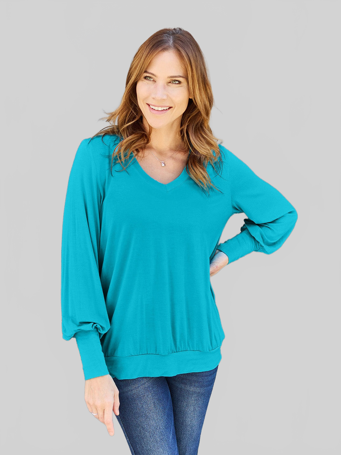 Women Basic Bae Full Size V-Neck Lantern Sleeve Blouse NicholesGifts