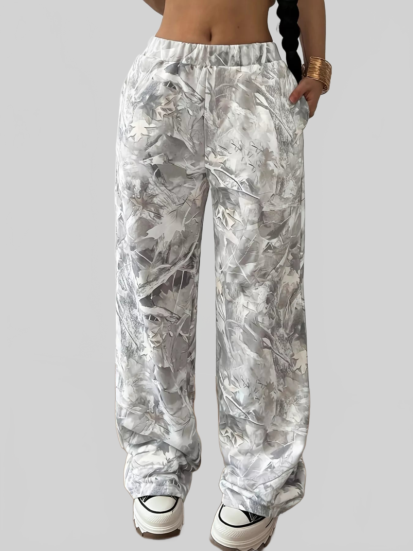 Women Abstract Print Wide Leg Pants nicholesgifts