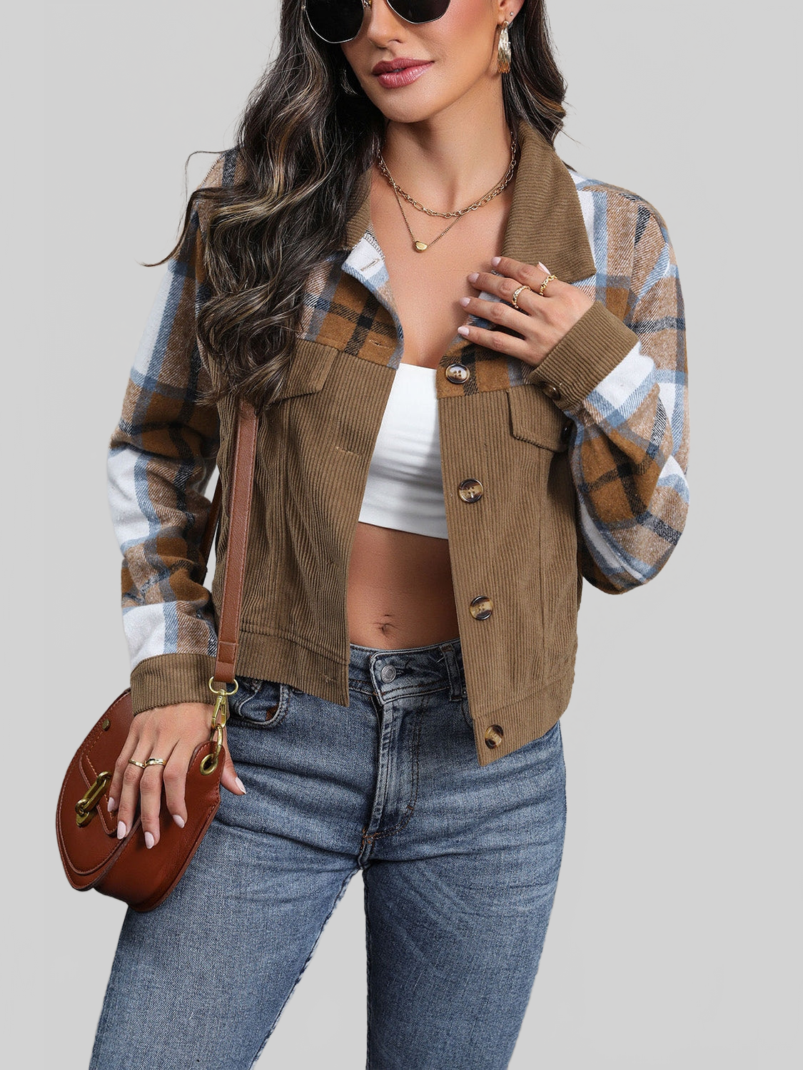 Perfee Plaid Button Up Collared Neck Jacket NicholesGifts