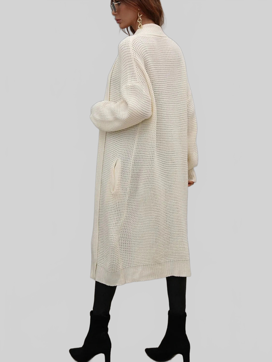 Waffle Knit Open Front Duster Cardigan With Pockets nicholesgifts