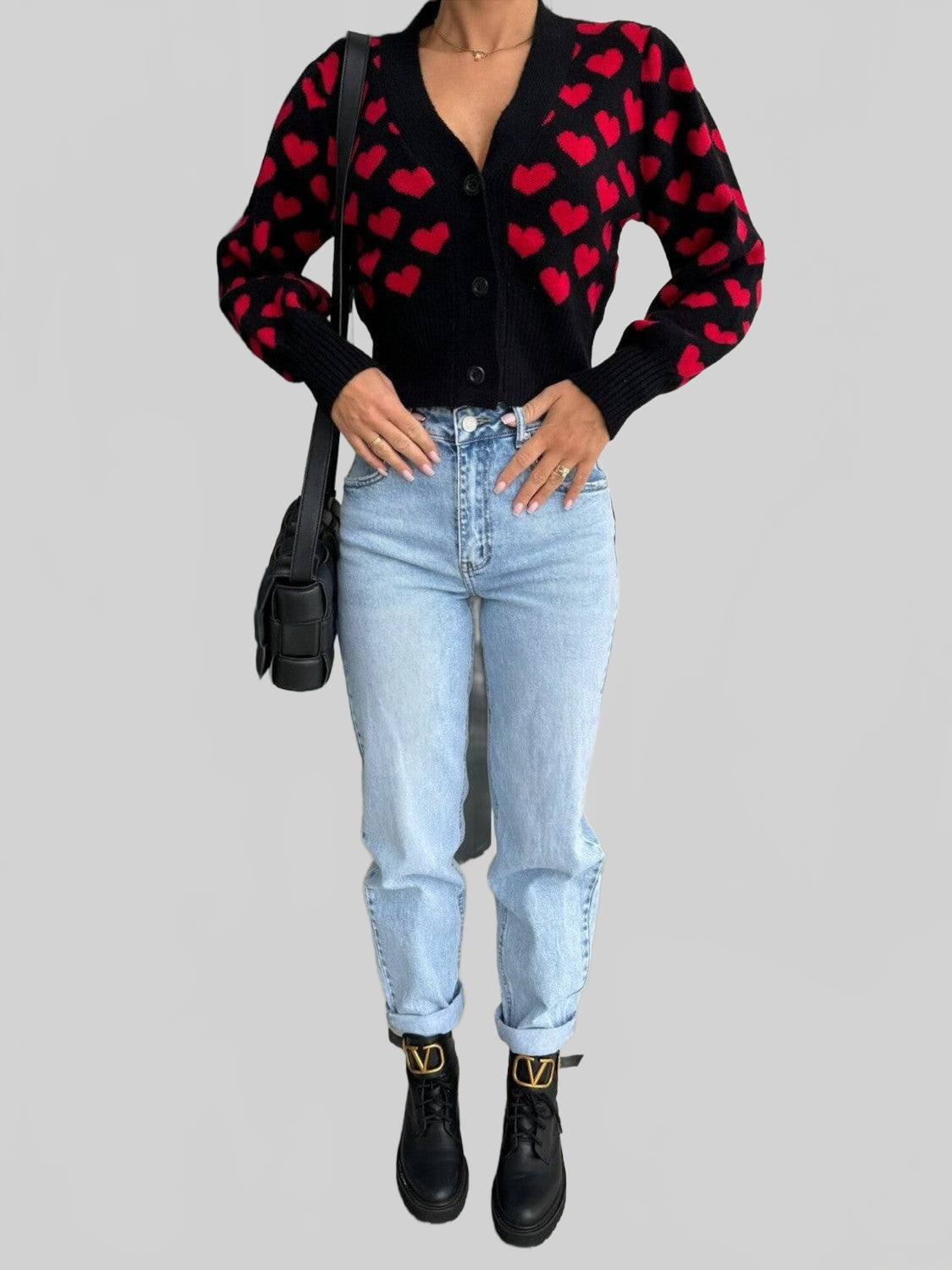 Women Valentine’s Day Heart V-Neck Cropped Cardigan nicholesgifts