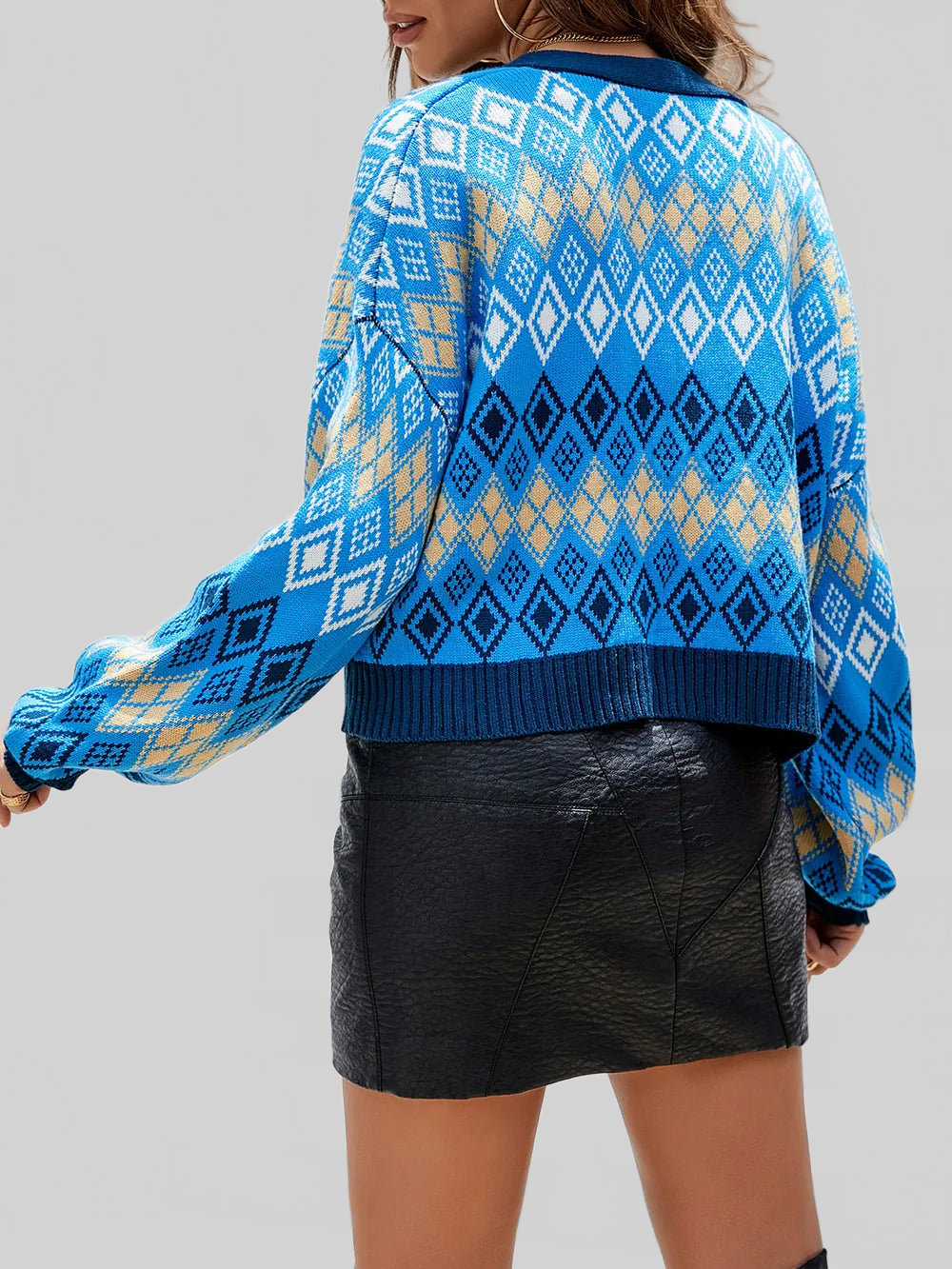Women Geometric Button Up Dropped Shoulder Cardigan nicholesgifts