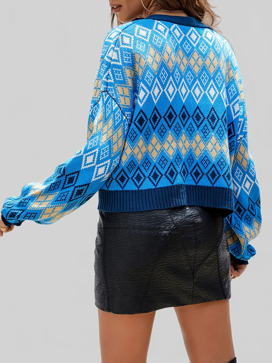 Women Geometric Button Up Dropped Shoulder Cardigan nicholesgifts