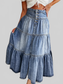 Tiered Button-Fly Denim Skirt nicholesgifts