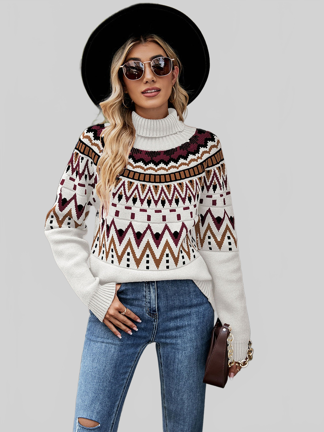 Turtleneck Ribbed Trim Pullover Sweater NicholesGifts