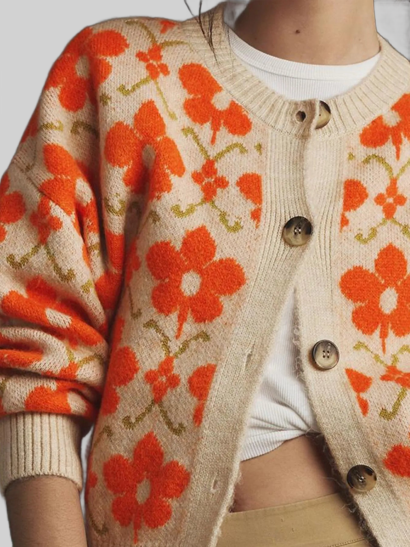 Women Flower Button Up Long Sleeve Cardigan Sweaters nicholesgifts