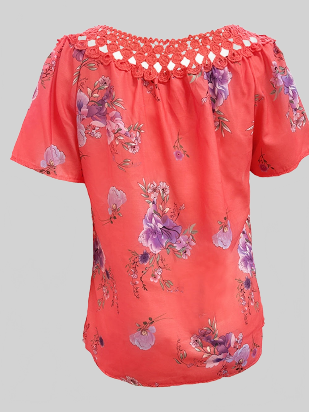 Women Full Size Printed Tie Neck Short Sleeve Blouse nicholesgifts