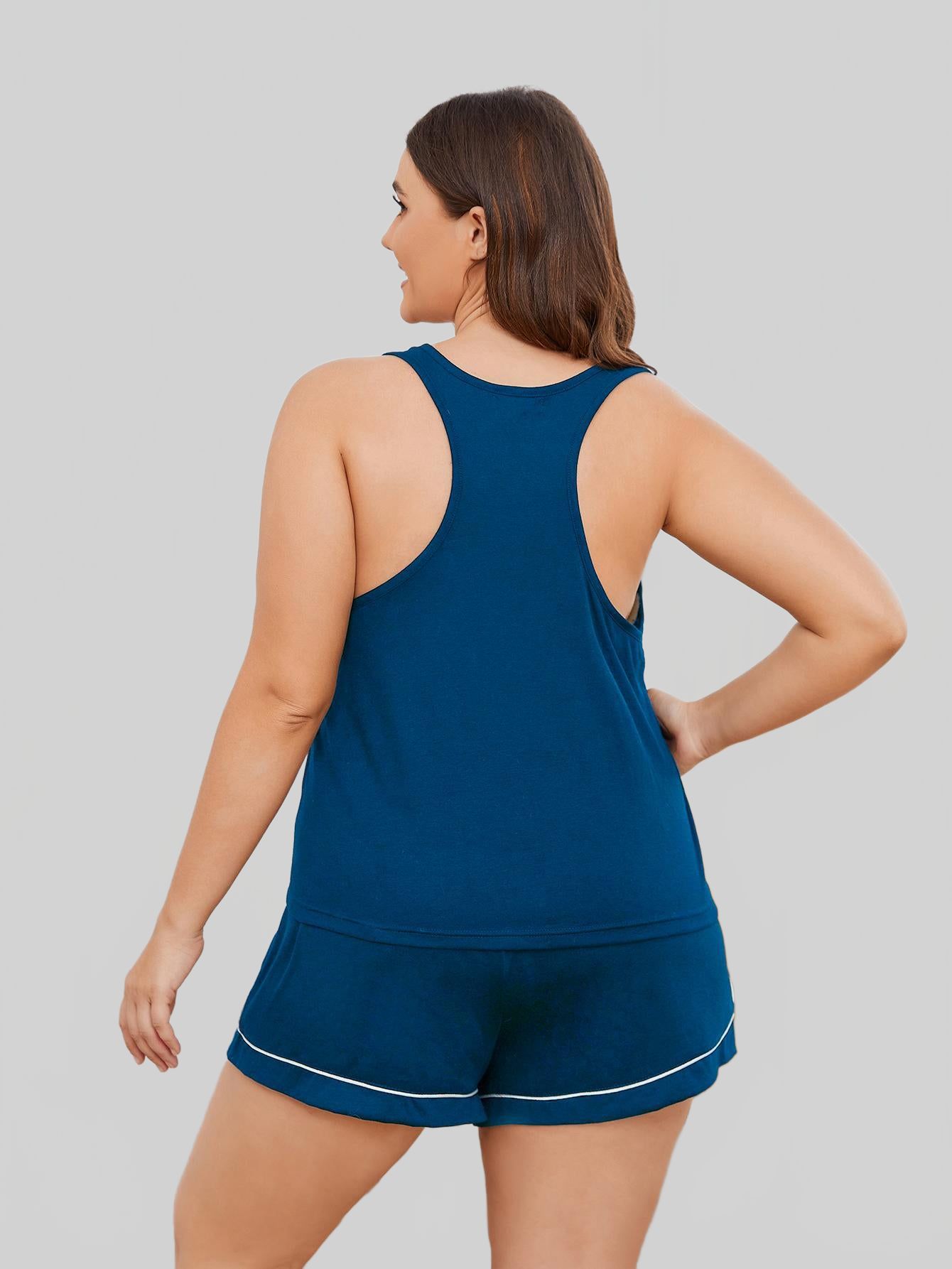Plus Size Contrast Piping Racerback Tank and Shorts Lounge Set nicholesgifts