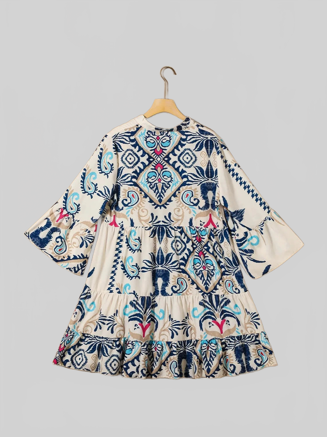Printed Notched Three-Quarter Sleeve Mini Dress nicholesgifts