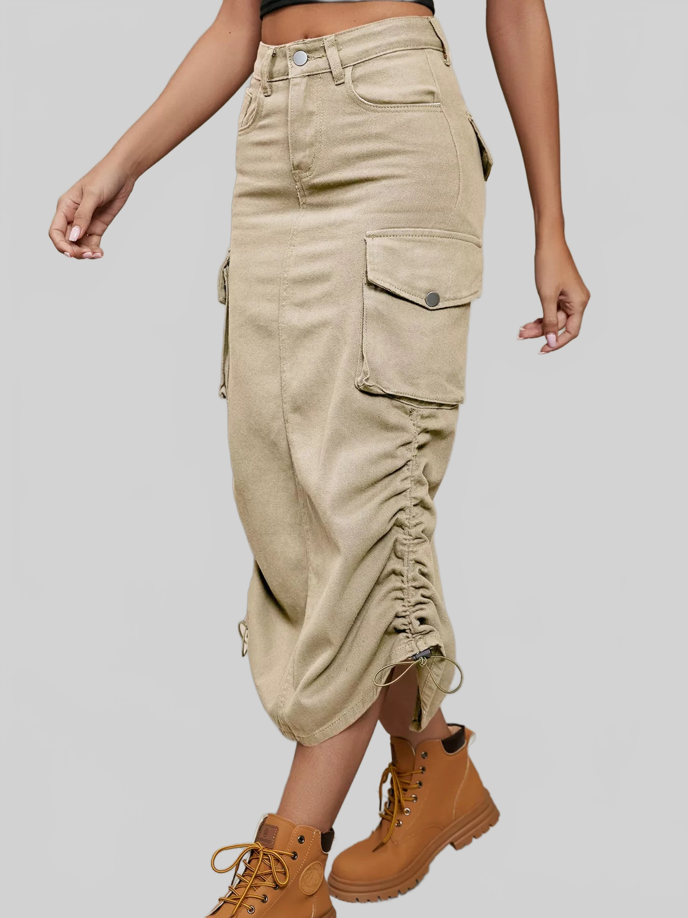 Women Ruched Cargo Midi Skirt nicholesgifts