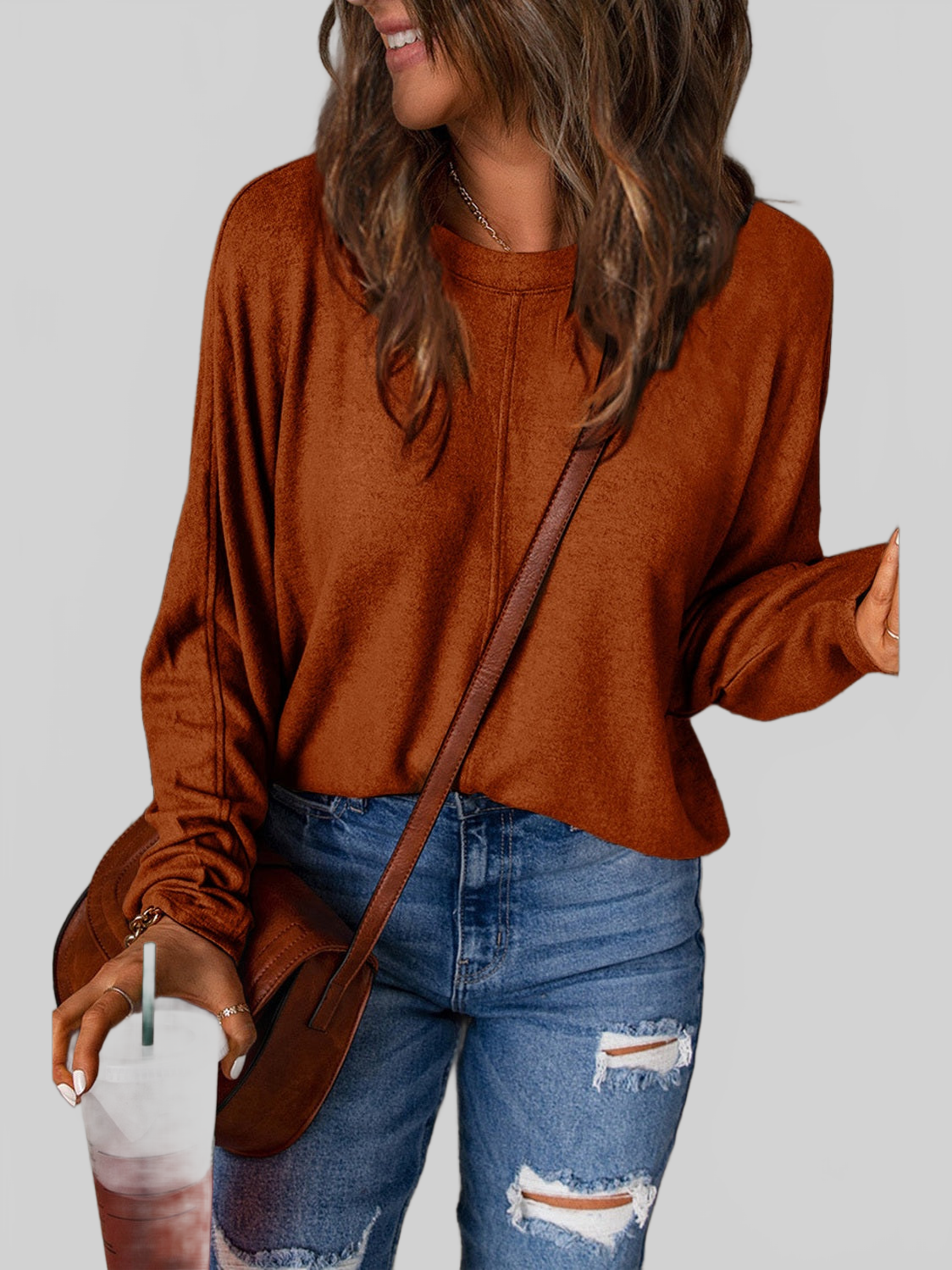 Women Double Take Full Size Round Neck Long Sleeve T-Shirt NicholesGifts