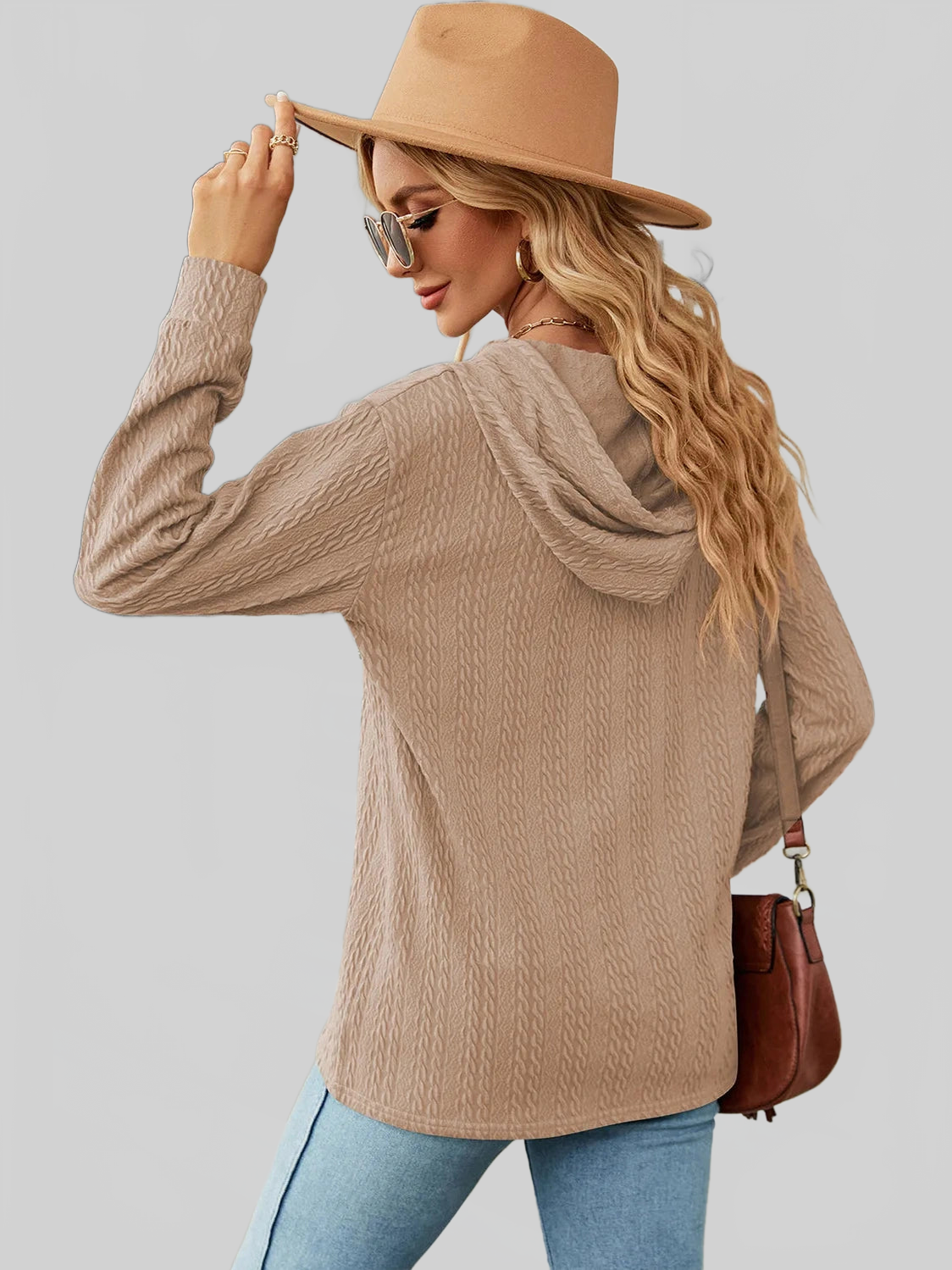 Drawstring Half Button Long Sleeve Hoodie nicholesgifts