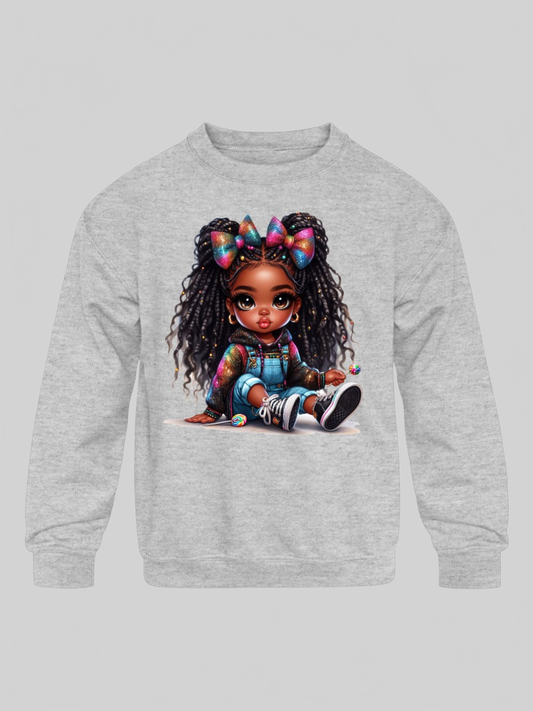 African American Toddler Girls Braids and Bows Long Sleeve Crewneck Sweatshirt NicholesGifts