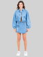 American Bazi Drawstring Waist Crop Denim Jacket nicholesgifts