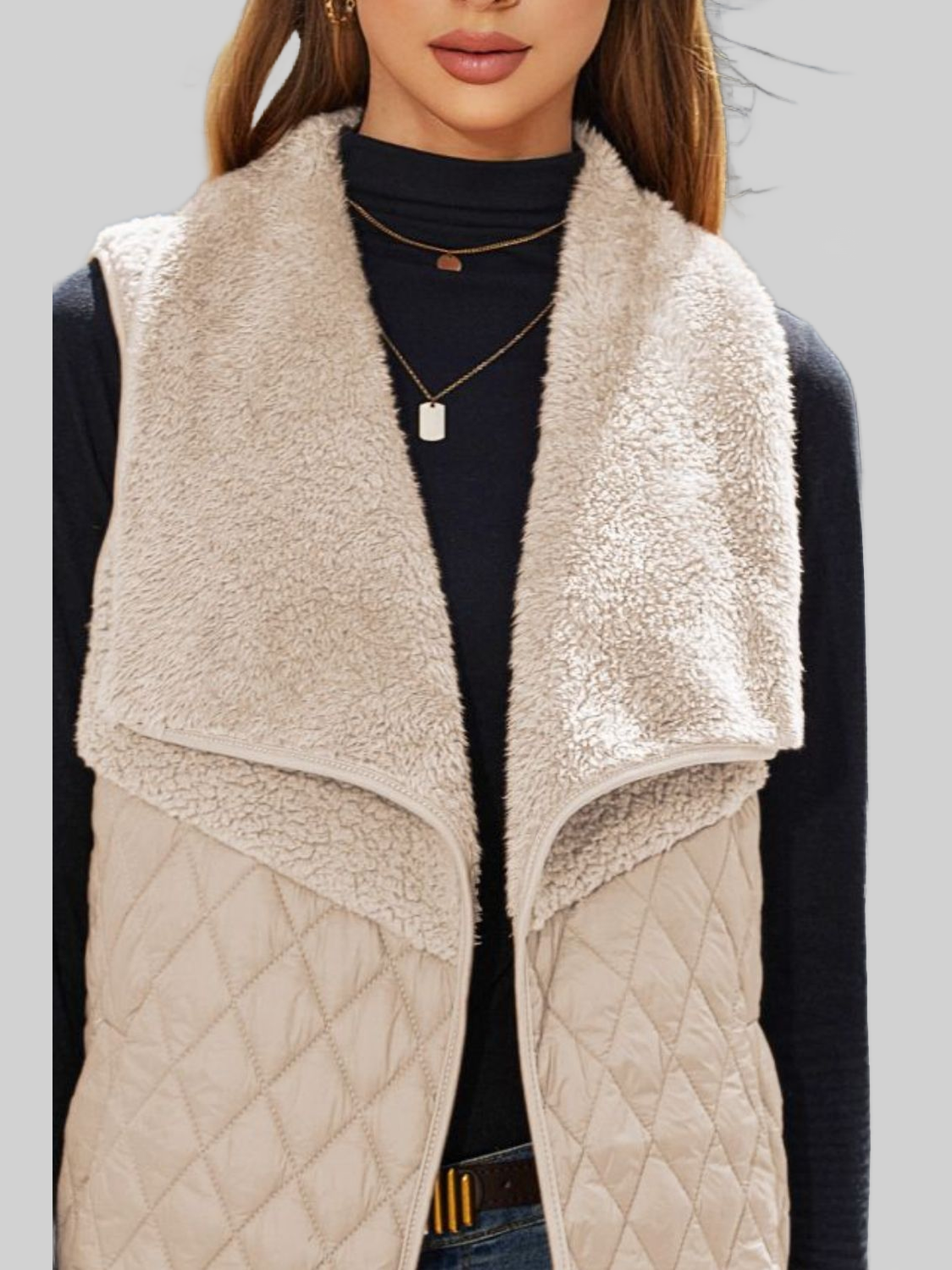 Women Open Front Collared Vest nicholesgifts