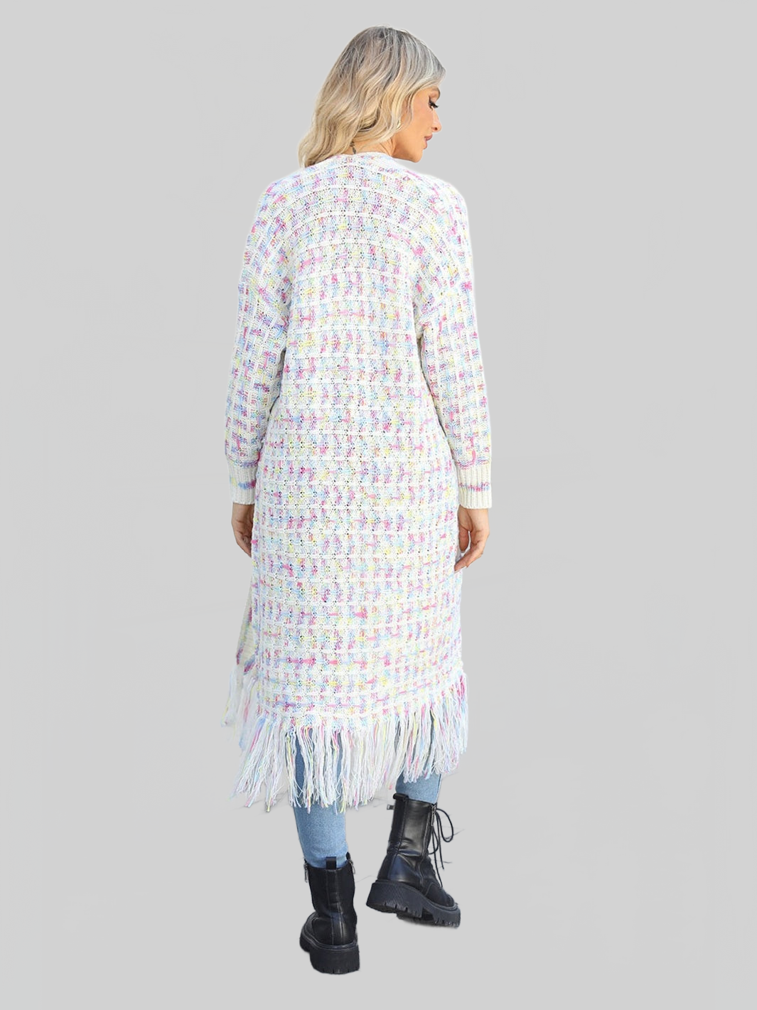 Women Open Front Fringe Hem Cardigan Sweater nicholesgifts