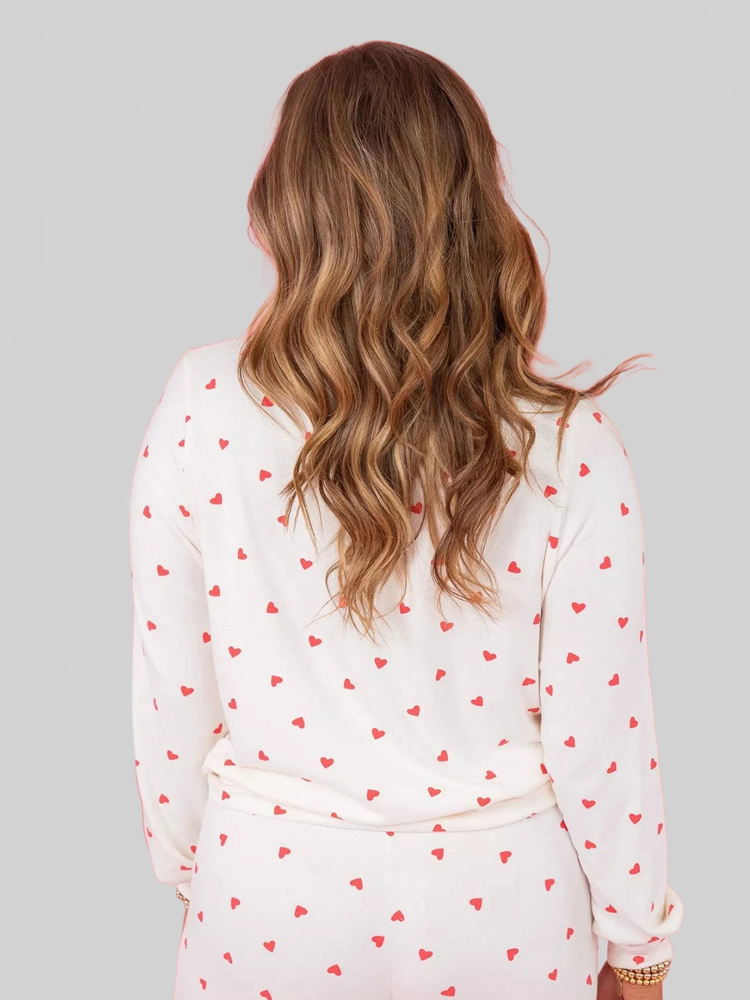 Hearts Printed Long Sleeve Top Drawstring Pants Lounge Set nicholesgifts
