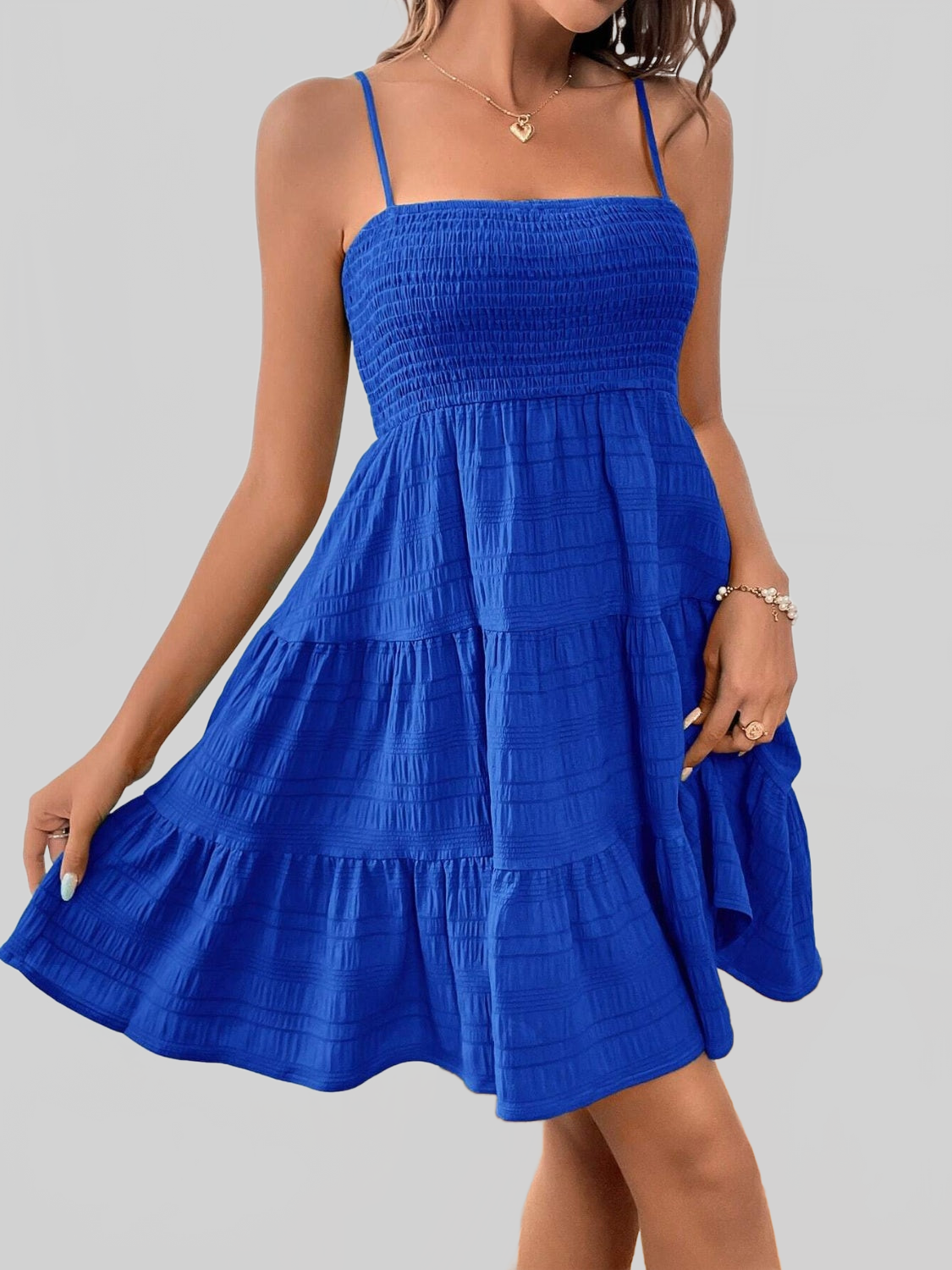 Women Smocked Tiered Sleeveless Mini Summer Dress nicholesgifts
