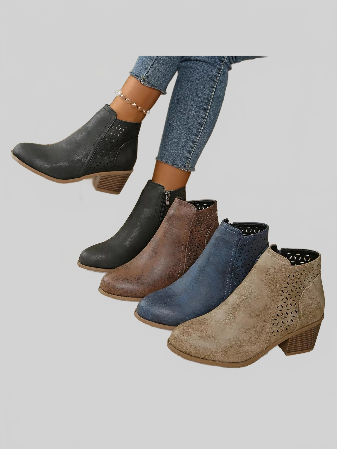 Point Toe Block Heels Boots nicholesgifts