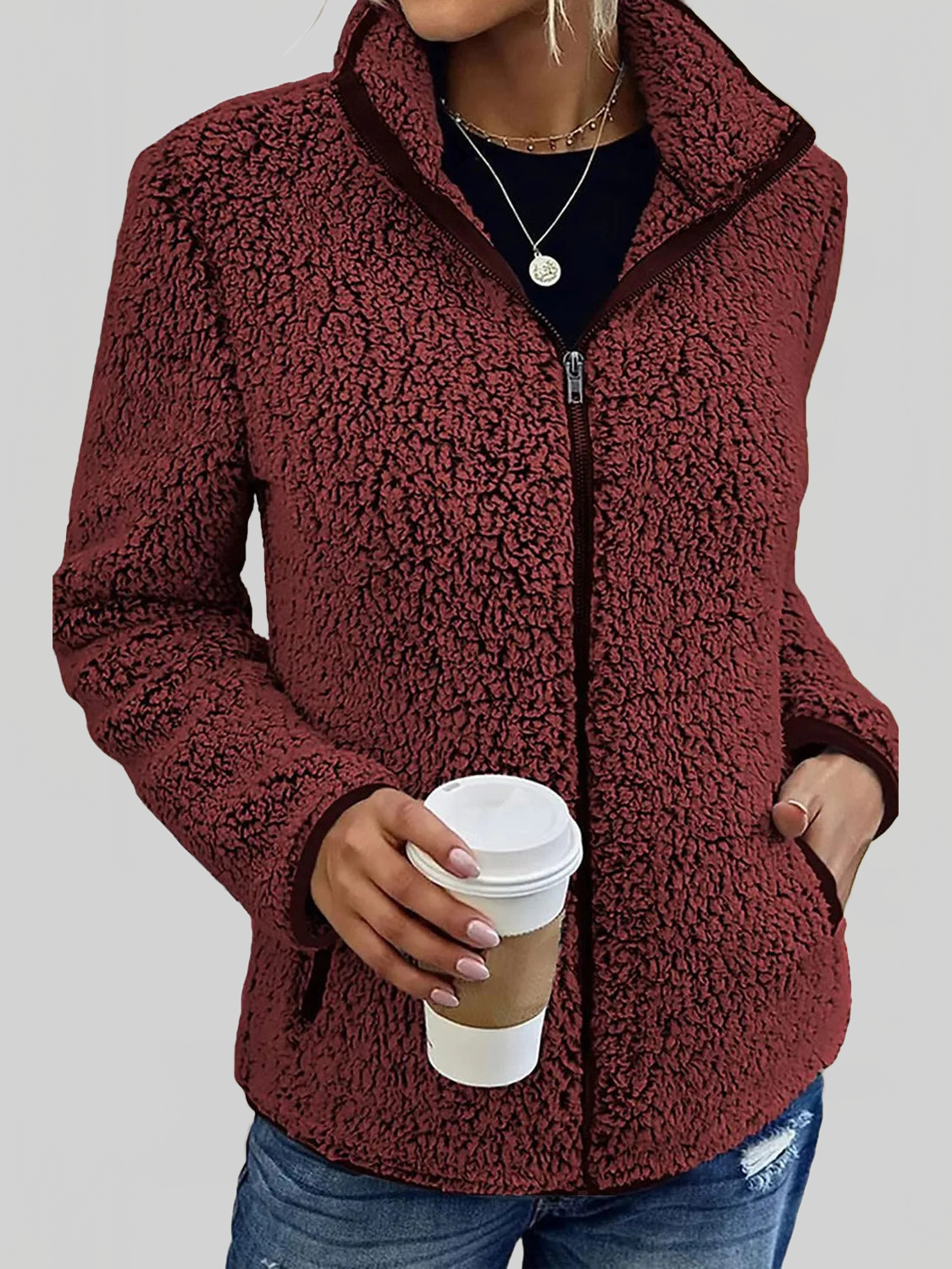 Pocketed Zip Up Turtleneck Jacket nicholesgifts