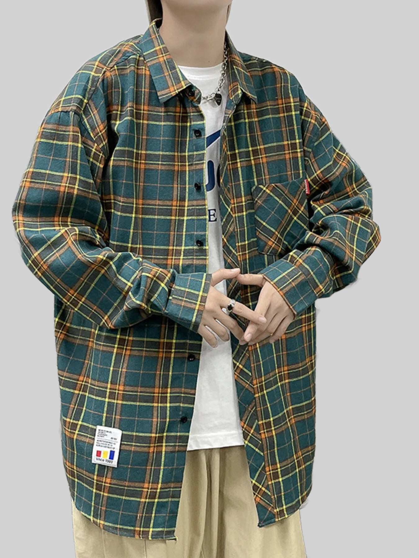 Men's Plus Size Plaid Long Sleeve Shirt nicholesgifts
