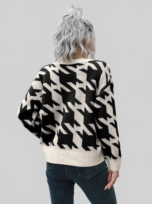 Women Houndstooth Button Down Cardigan nicholesgifts