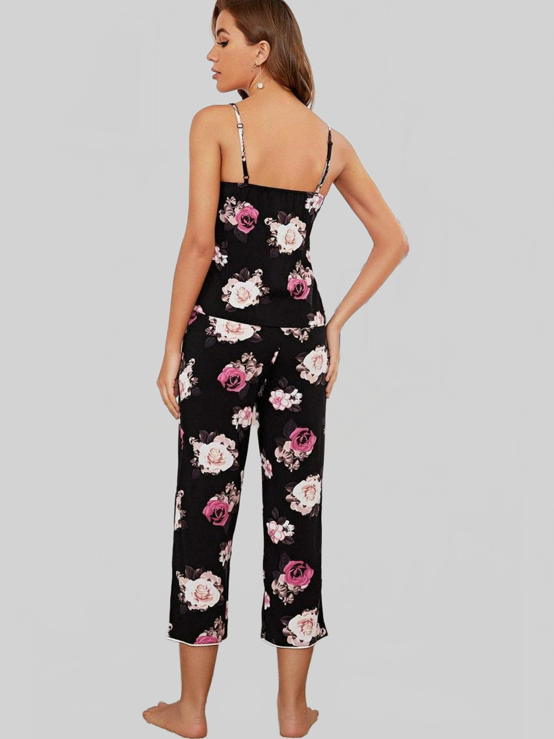 Floral V-Neck Cami and Cropped Pants Lounge Set nicholesgifts