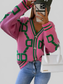 Women Geometric Dropped Shoulder Button Down Cardigan nicholesgifts