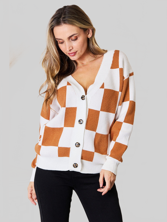 Women Angel Wings Double Take Button-Up V-Neck Dropped Shoulder Cardigan Sweater nicholesgifts