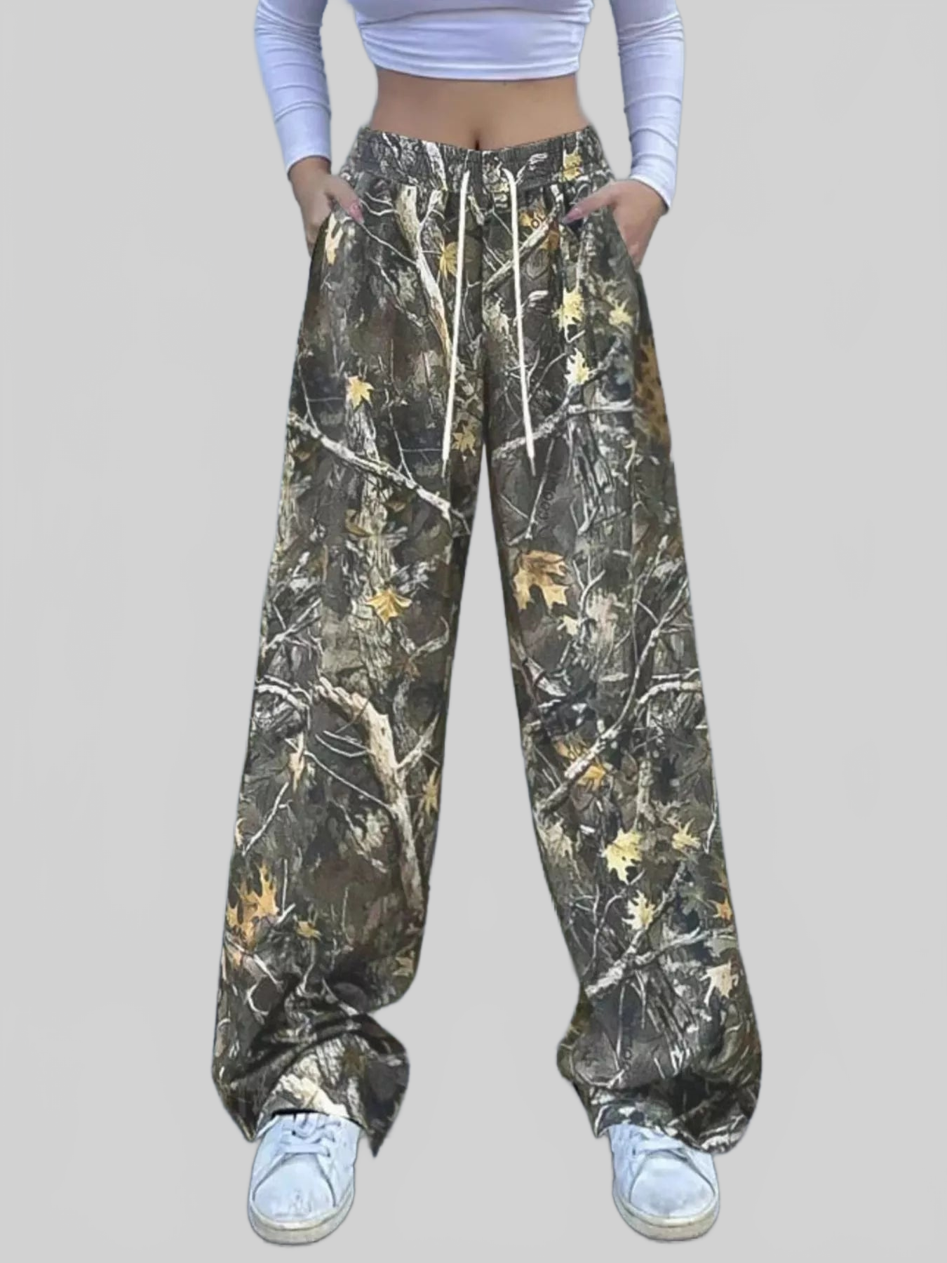 Women Relaxed Fit Camo Print Drawstring Waist Pants nicholesgifts