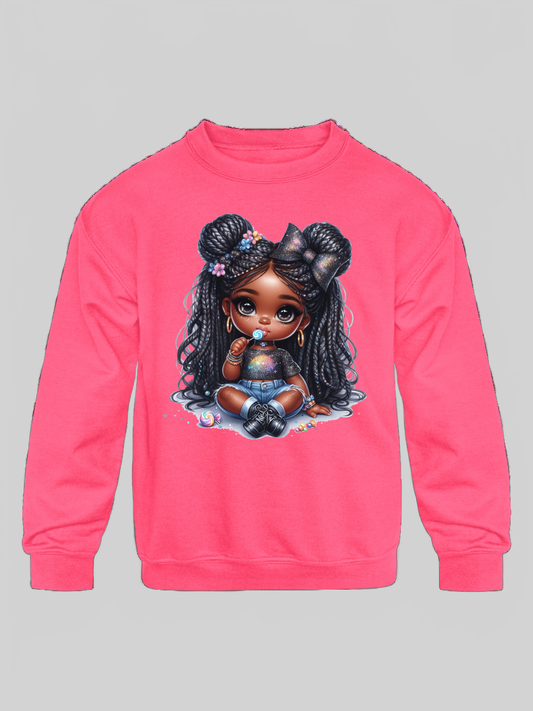 African American Toddler Girls Lollipop and Earrings Long Sleeve Crewneck Sweatshirt nicholesgifts